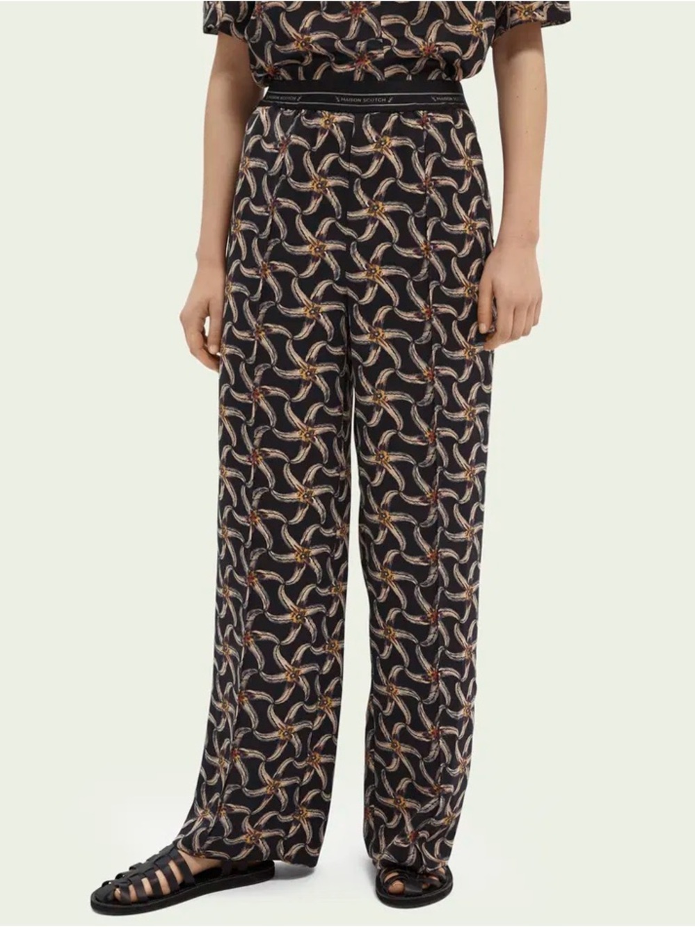 Scotch & Soda Printed Elastic Waist Wide-Leg Trouser XS